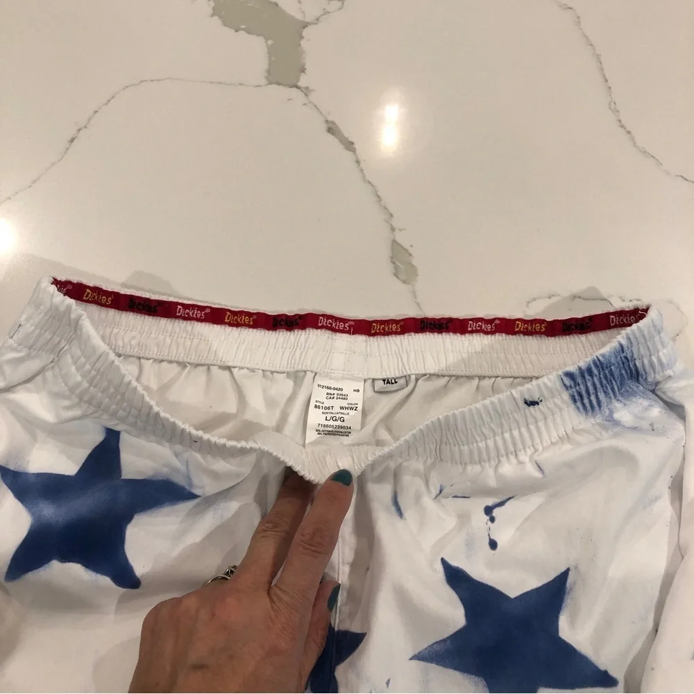 Dickies White Straight Leg Pants with Blue Star Print - Picture 3 of 12